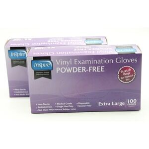 Inspire Stretch Vinyl Examination Gloves Powder Free XL 100 Gloves 2 Boxes-200 p